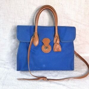 Ralph Lauren Ricky Bag Blue Canvas Tan Leather Satchel Crossbody Italy
